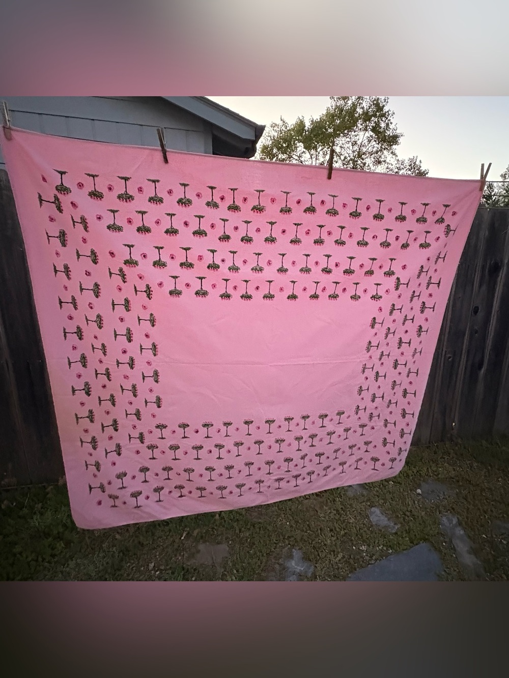 Vintage Pink Cotton Tablecloth 48”x 56”